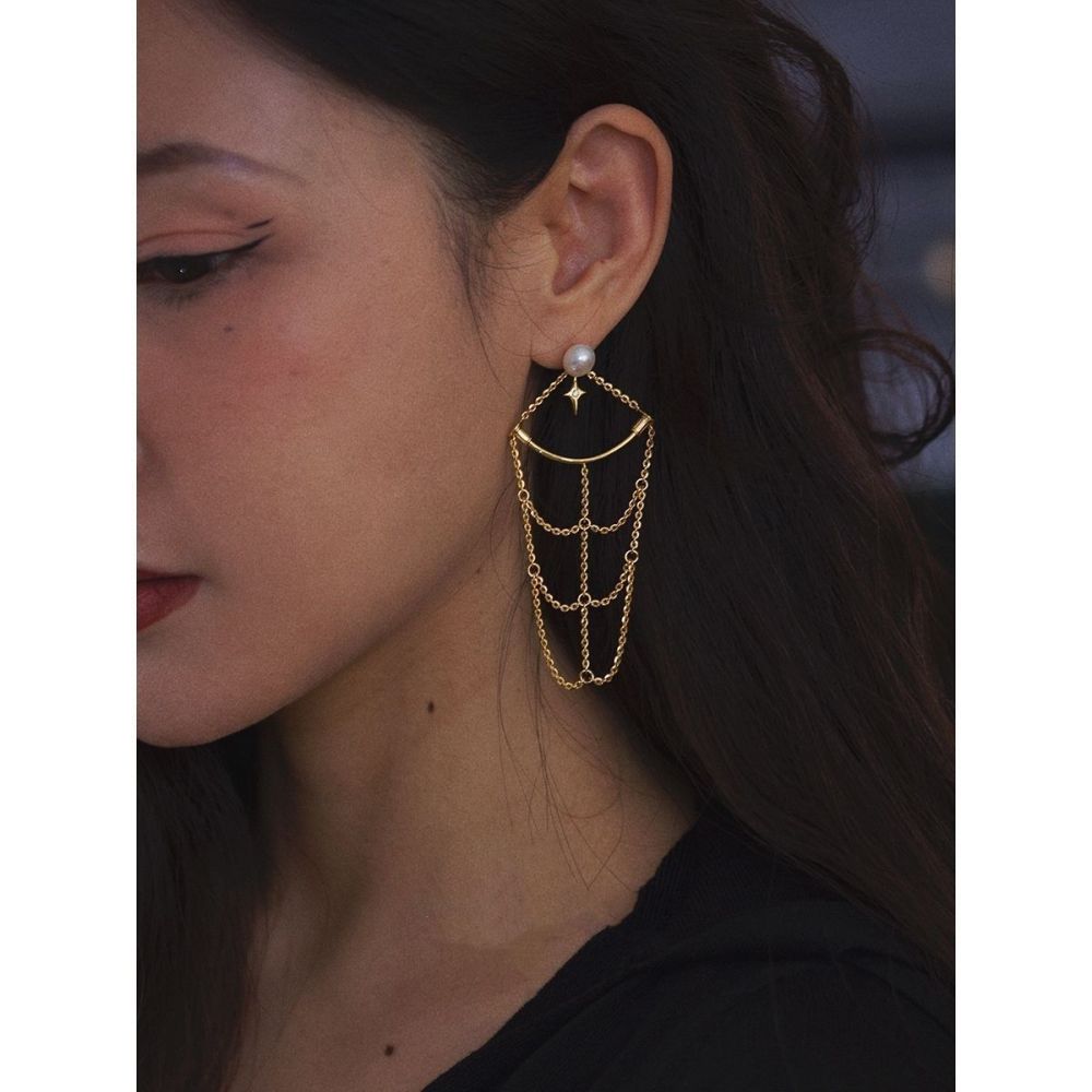 Original Design Net Starlight Pearl Gold Plated Earrings Women's Elegant High-End Feel New Style Fashion Jewelry Accessories