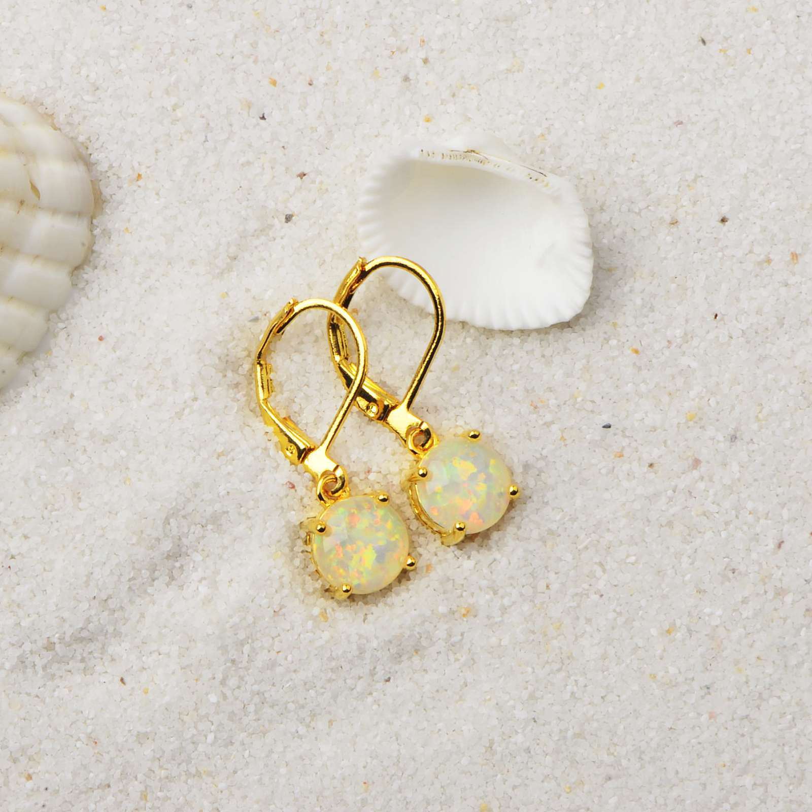 Simple Round Opal Earrings TikTok Ins  Style Jewelry Accessories Copper Material Holiday Style