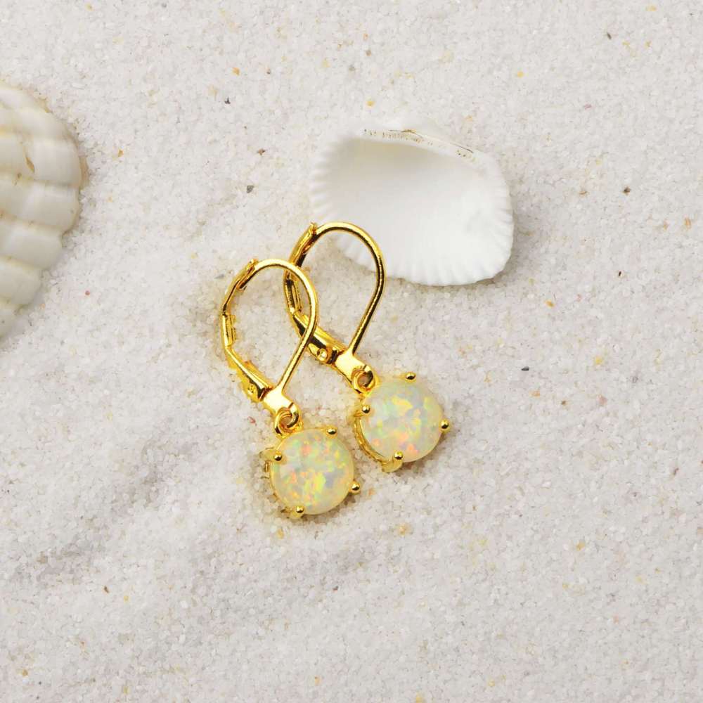 Simple Round Opal Earrings TikTok Ins  Style Jewelry Accessories Copper Material Holiday Style