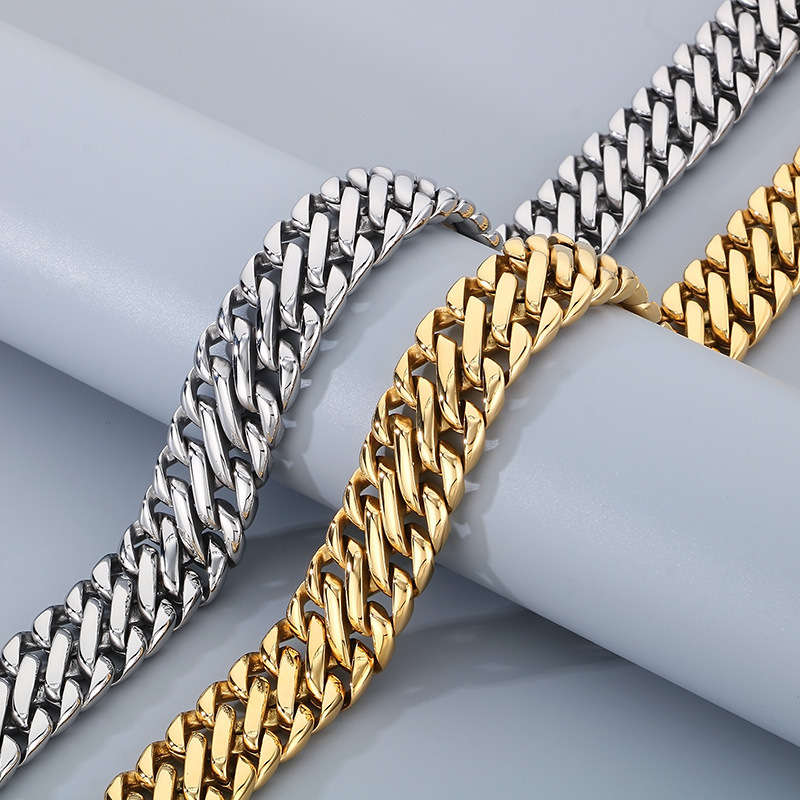 Stainless Steel Bracelet Cuban Chain Men's Necklace Solid Color Titanium Steel Handmade Woven Jewelry