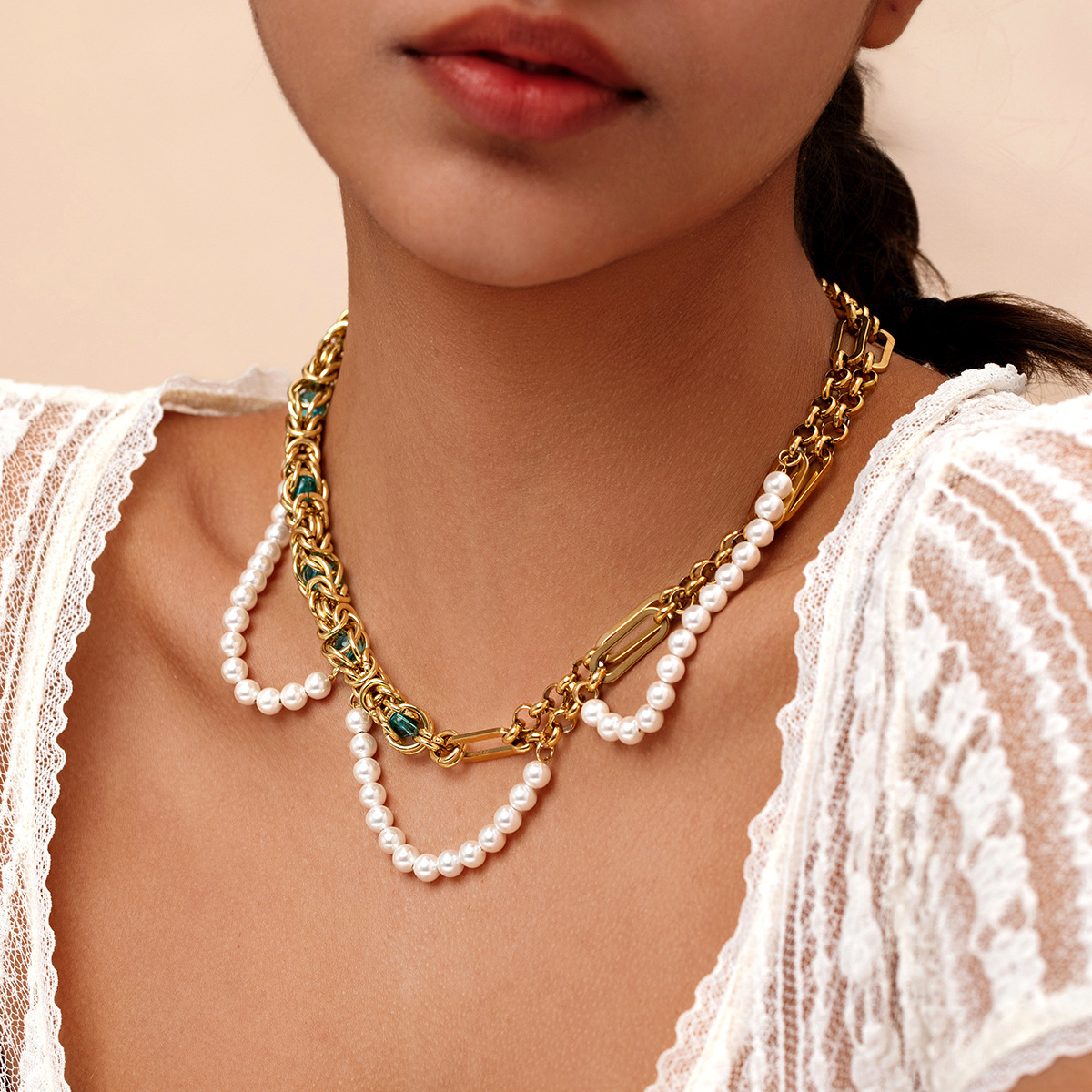 New Light Luxury Minority Retro Ins Style Simple Double-Layer Pearl Necklace Female Fashion Clavicle Chain Neck Strap Neck Accessories
