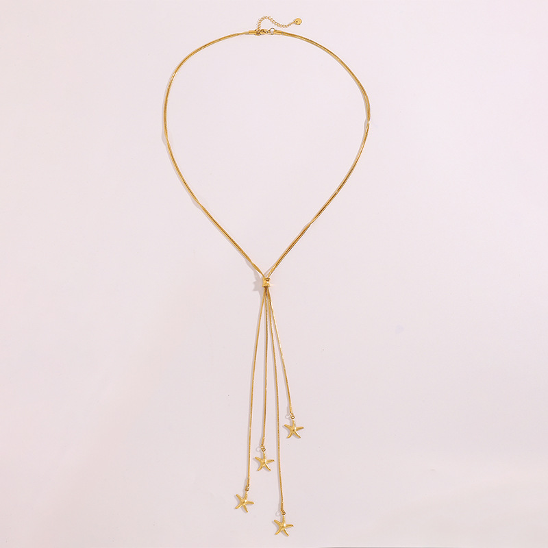 Long Starfish Titanium Steel Necklace Simple Sweater Chain Women's Jewelry Accessories Rose Gold And Silver Colors