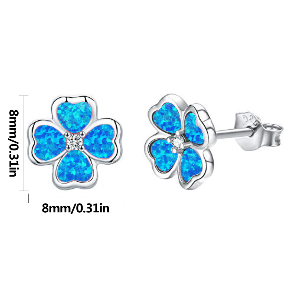 Blue Australian Opal Four Leaf Clover Flower Earrings Bohemian Style Simple Design For Women Copper Material Jewelry Accessories