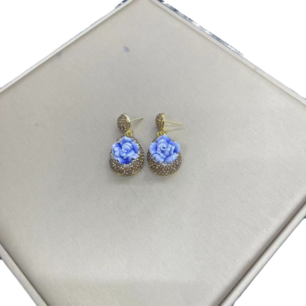 New Soft Clay Flower Inlay Three-Piece Set Personalized Lapis Rose Flower Mid-Aged High-End Feeling Jewelry Accessories