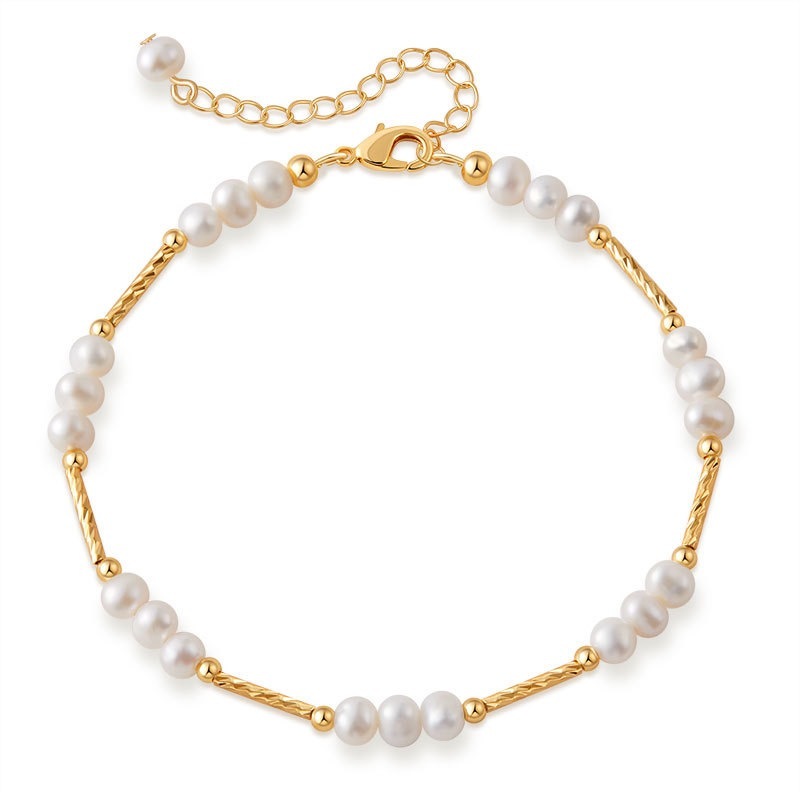 Natural Freshwater Pearl Set Necklace Vintage Style Classic Bracelet Real Gold Plated Brass