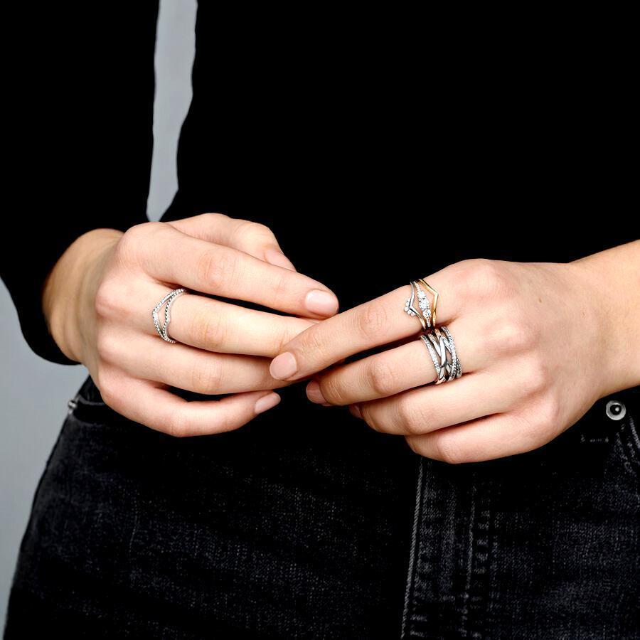 Three-ring Sparkling Wave Four-ring Ring S925 Silver Exquisite High-end Girlfriend Fashion Versatile Sweet Gift Couple Elegant Asymmetric