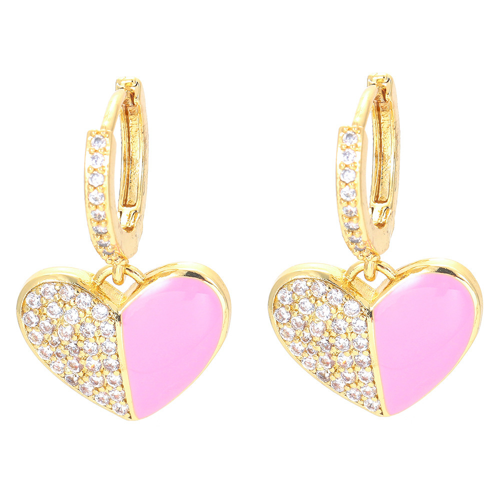 Fashion Heart Shape Copper Drop Earrings Plating Inlay Zircon Copper Earrings
