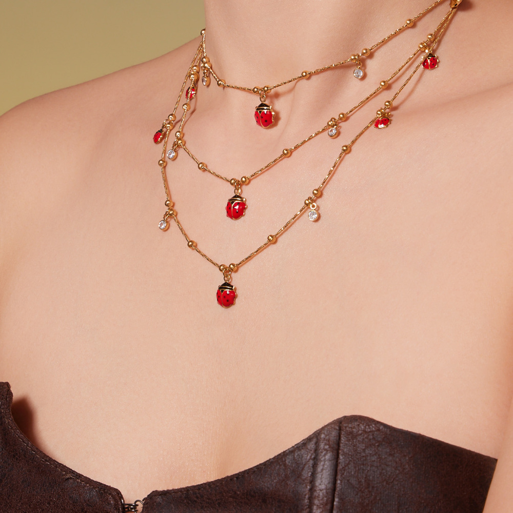 304 Stainless Steel DIY Multi Pendant Necklace Bracelet Ladybug Zircon Jewelry Accessories Geometric Vacuum Plating