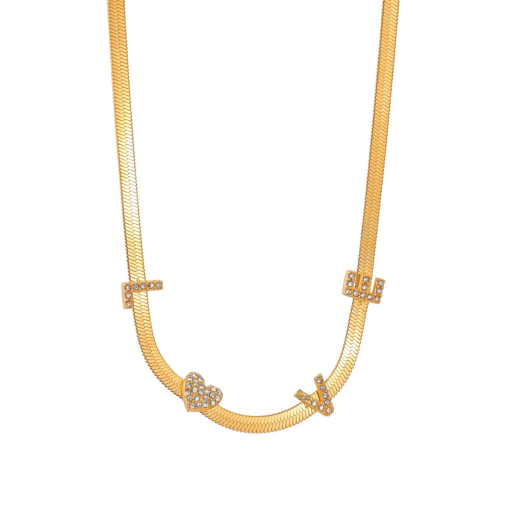 18K Gold Plated Stainless Steel Snake Bone Chain Necklace Ladies Jewelry Letter Pendant Heart Crystal Accessories