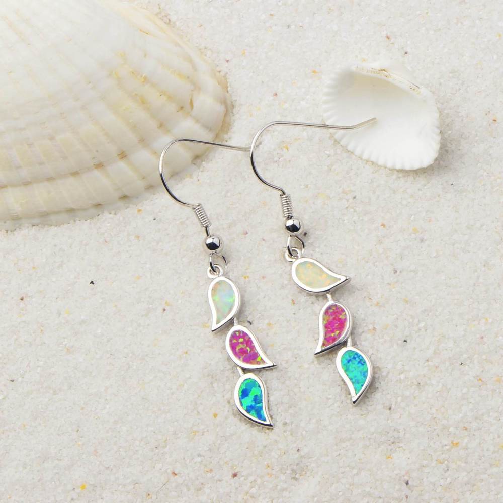 Colorful Women's Opal Leaf Earrings Simple European Style Jewelry Accessories Copper Material 3283093 Pattern