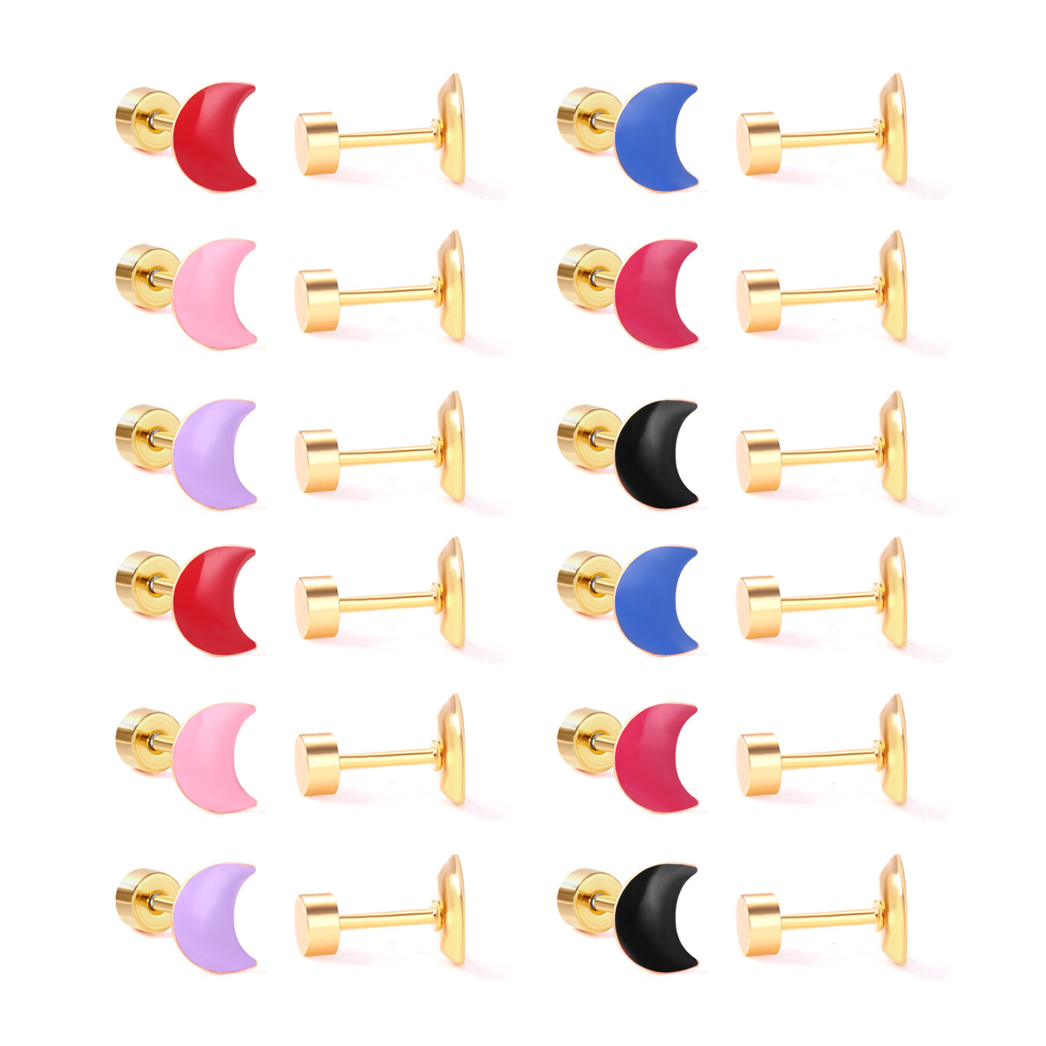 Stainless Steel Screw Back Earrings For Women Sweet Heart-shaped Star Moon Stud Earrings Fashion Bohemian Floral Print Jewelry Accessories
