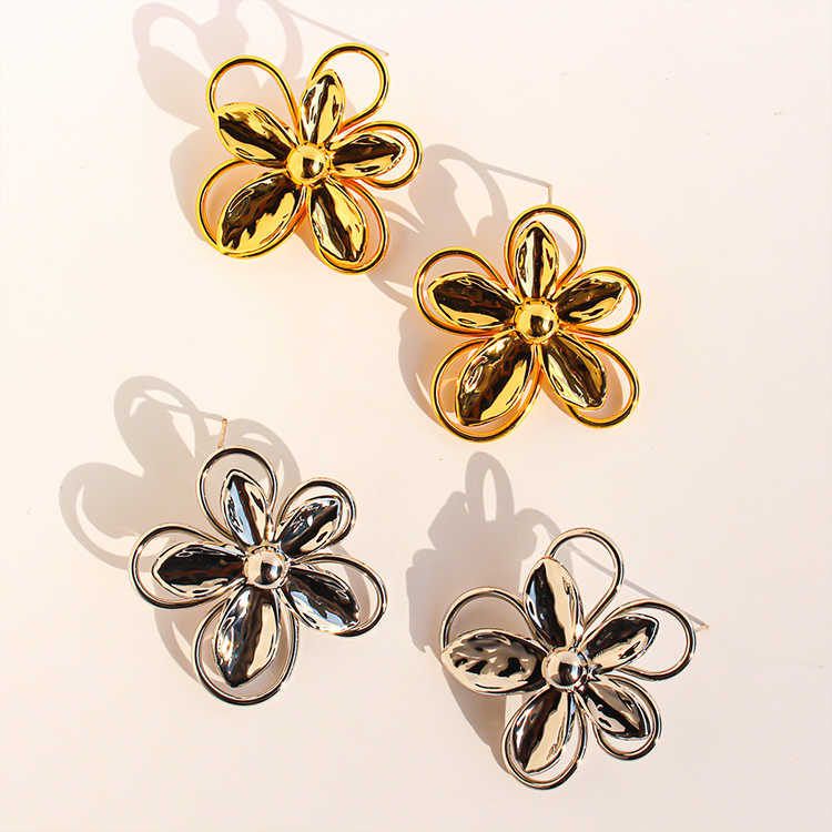 3D Hollow Large Flower Stud Earrings Artistic Line Petal Earrings Women's Accessories 1134 Geometric Hypoallergenic