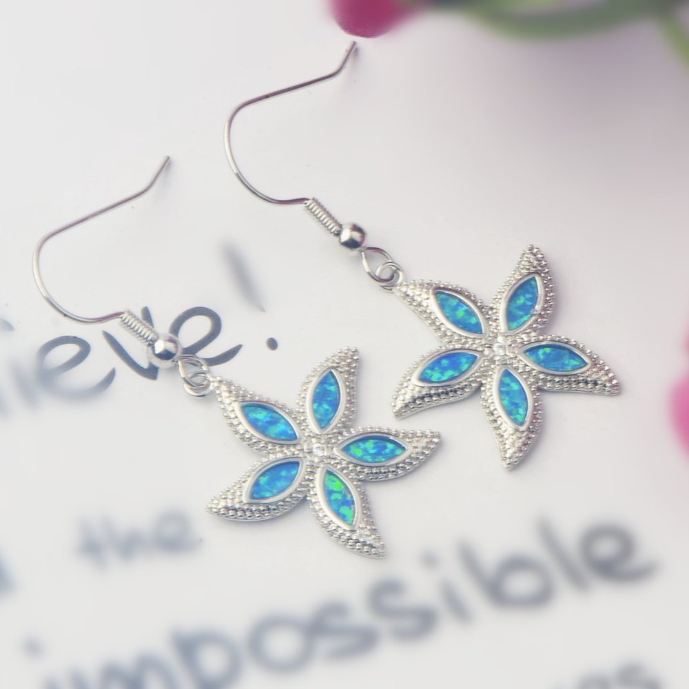 Colorful Women's Opal Starfish Earrings Fashionable TikTok Ins European Style Jewelry Accessories Animal Pattern Copper Material