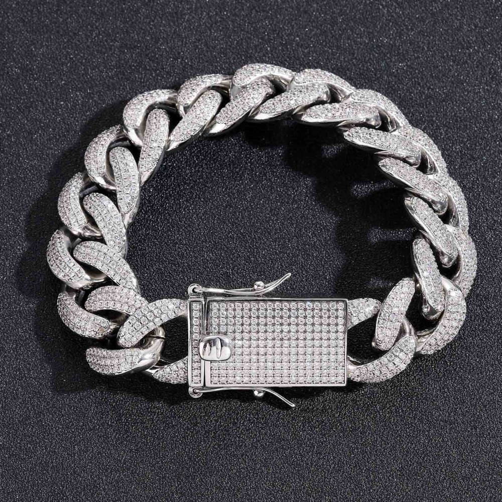 Qiji Men's Hip Hop Necklace 18mm Three Rows Cubic Zirconia Cuban Link Personalized Micro-Set Zirconia Men's Necklace
