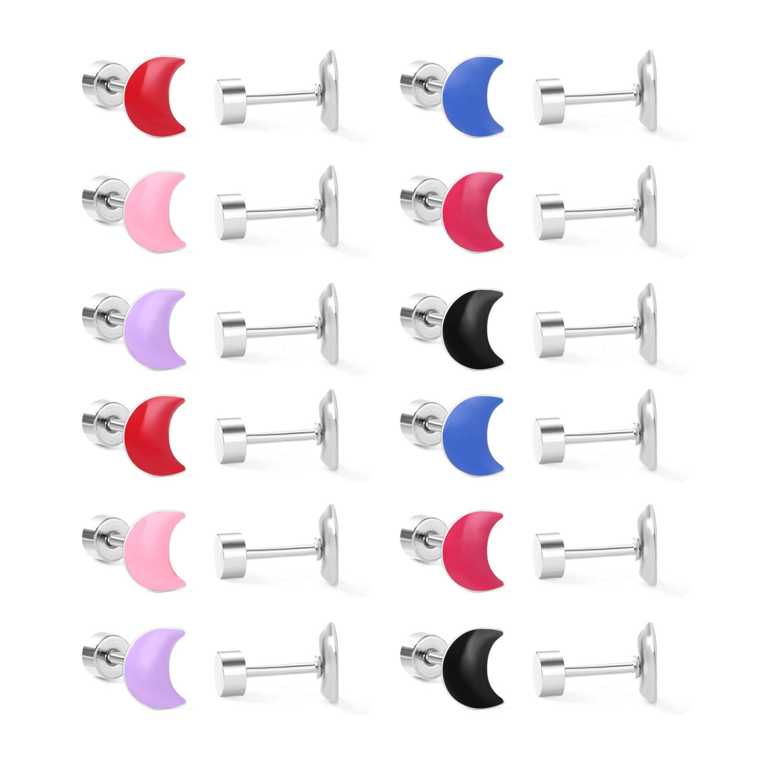 Stainless Steel Screw Back Earrings For Women Sweet Heart-shaped Star Moon Stud Earrings Fashion Bohemian Floral Print Jewelry Accessories