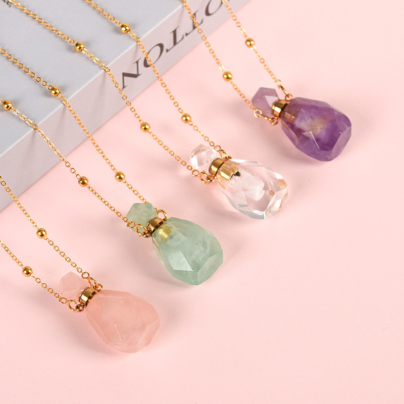 Multicolor Crystal Perfume Bottle Necklace Pendant Simple Personality Amethyst Geometric Pattern Rhodium Plated (Silver) Optional Styles Fashion Jewelry Accessories