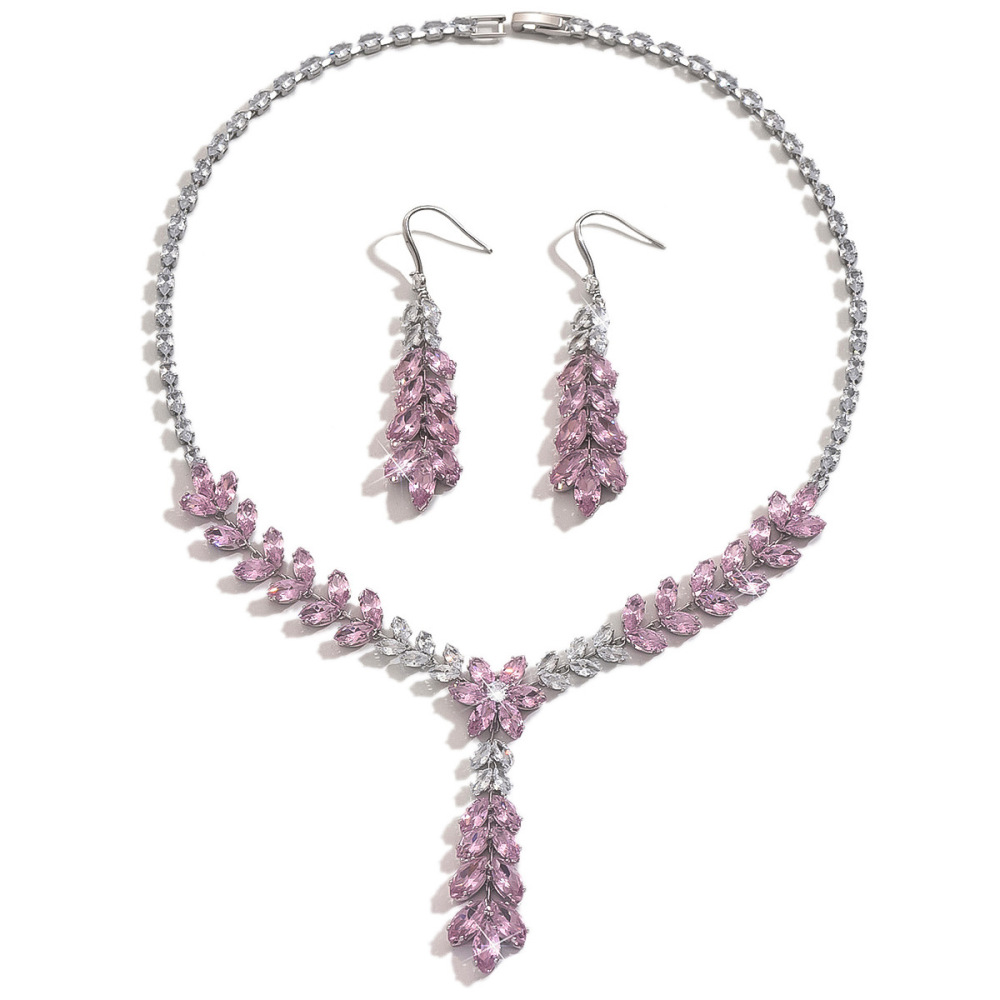 Fashionable Luxury Zircon Maize Tassel Earrings Necklace Bridal Set Elegant Choker Necklace Jewelry Accessories For Women