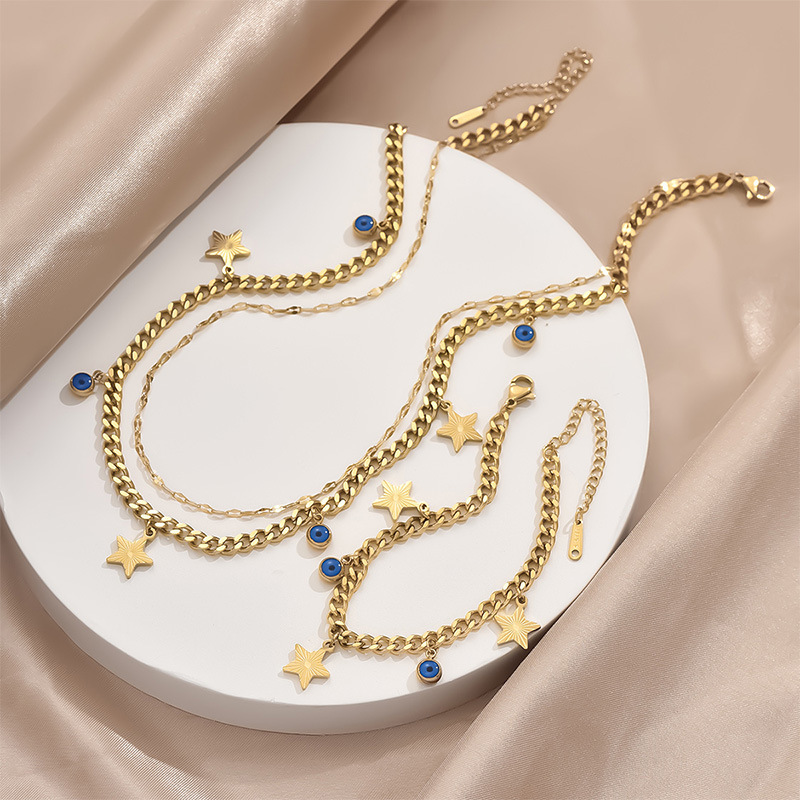 Titanium Steel Necklace Set, Thick Chain And Star Pendant, Unisex Black Check Jewelry Accessories