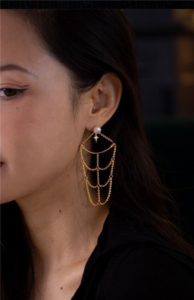 Original Design Net Starlight Pearl Gold Plated Earrings Women's Elegant High-End Feel New Style Fashion Jewelry Accessories