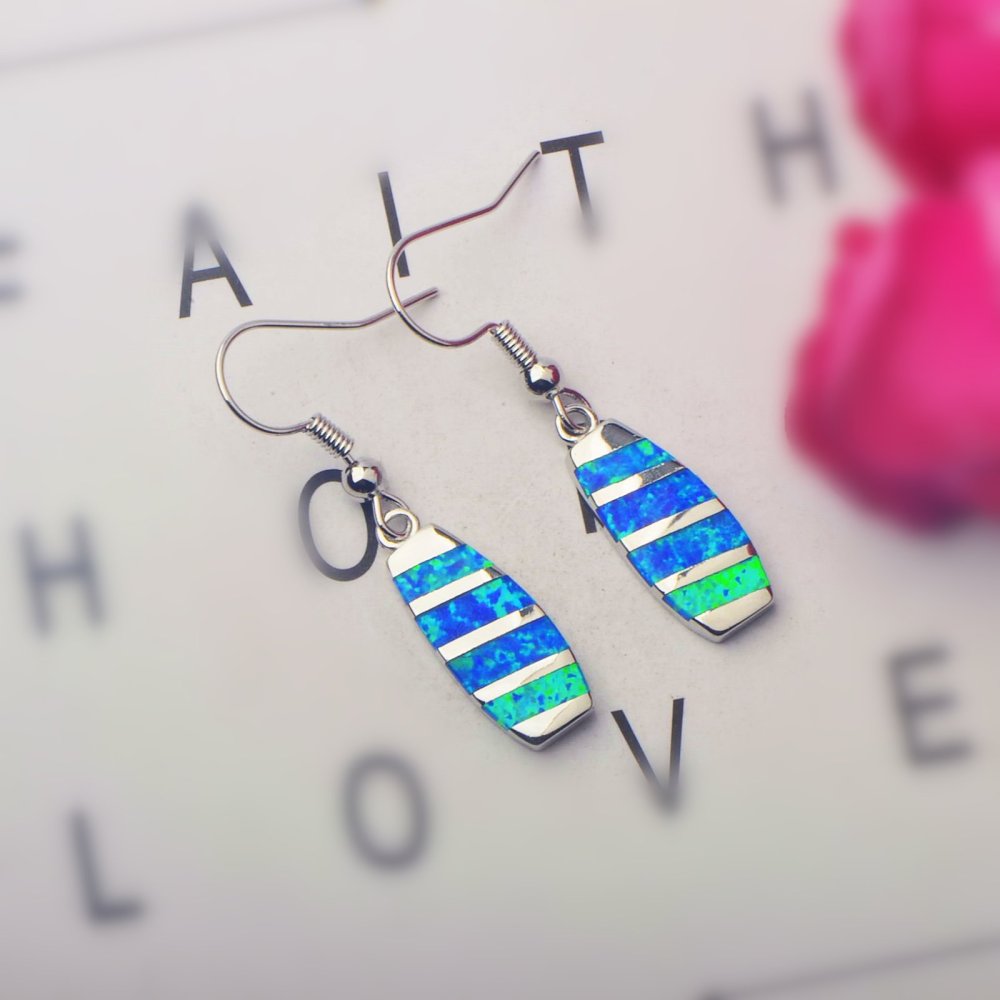 Colorful Women's Opal Long Rectangle Simple Style Jewelry Earrings Fashionable TikTok Ins European Style Jewelry Accessories