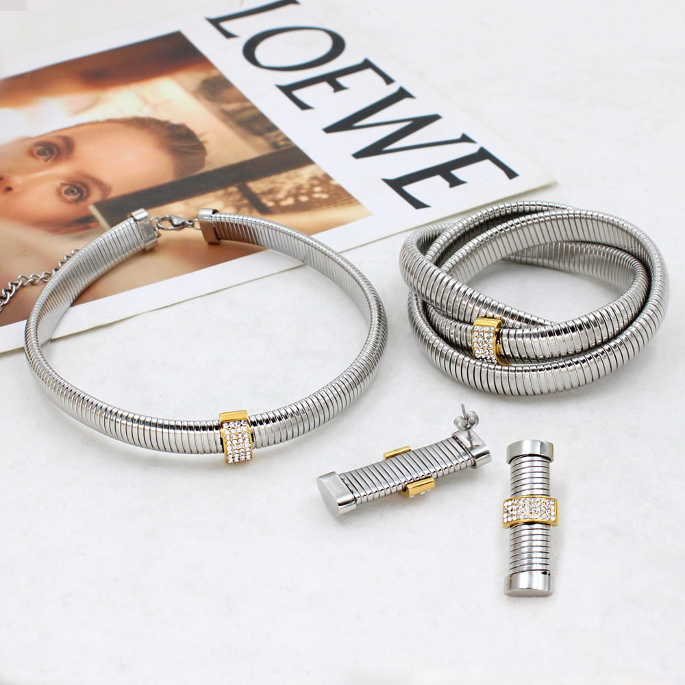 18K Gold 304 Stainless Steel PVD Coated Zircon Geometric Waterproof Non Tarnish Simple Style Cable Chain Bracelets Earrings Necklace For Women's