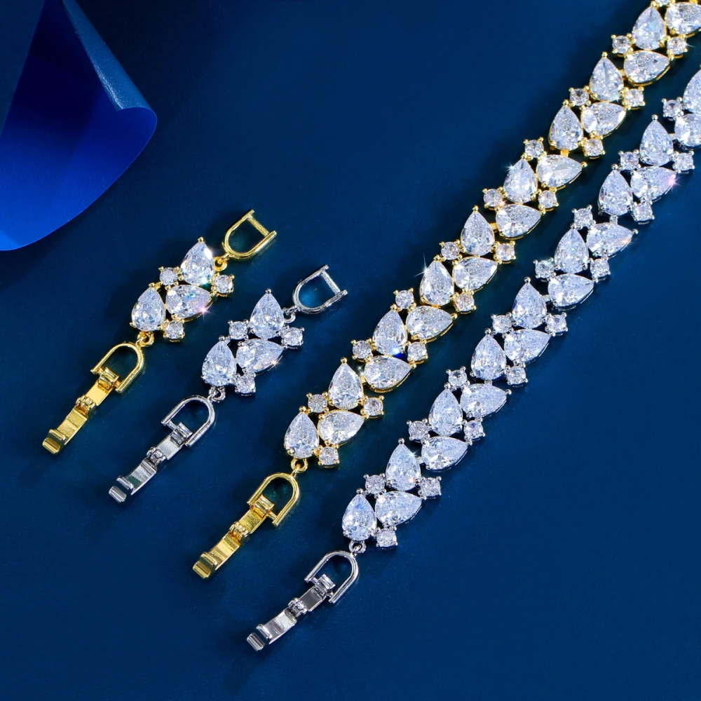 Brass Bracelet Shiny Cubic Zirconia Exquisite Women's Bracelet Bridal Engagement Wedding Bracelet Jewelry Accessories