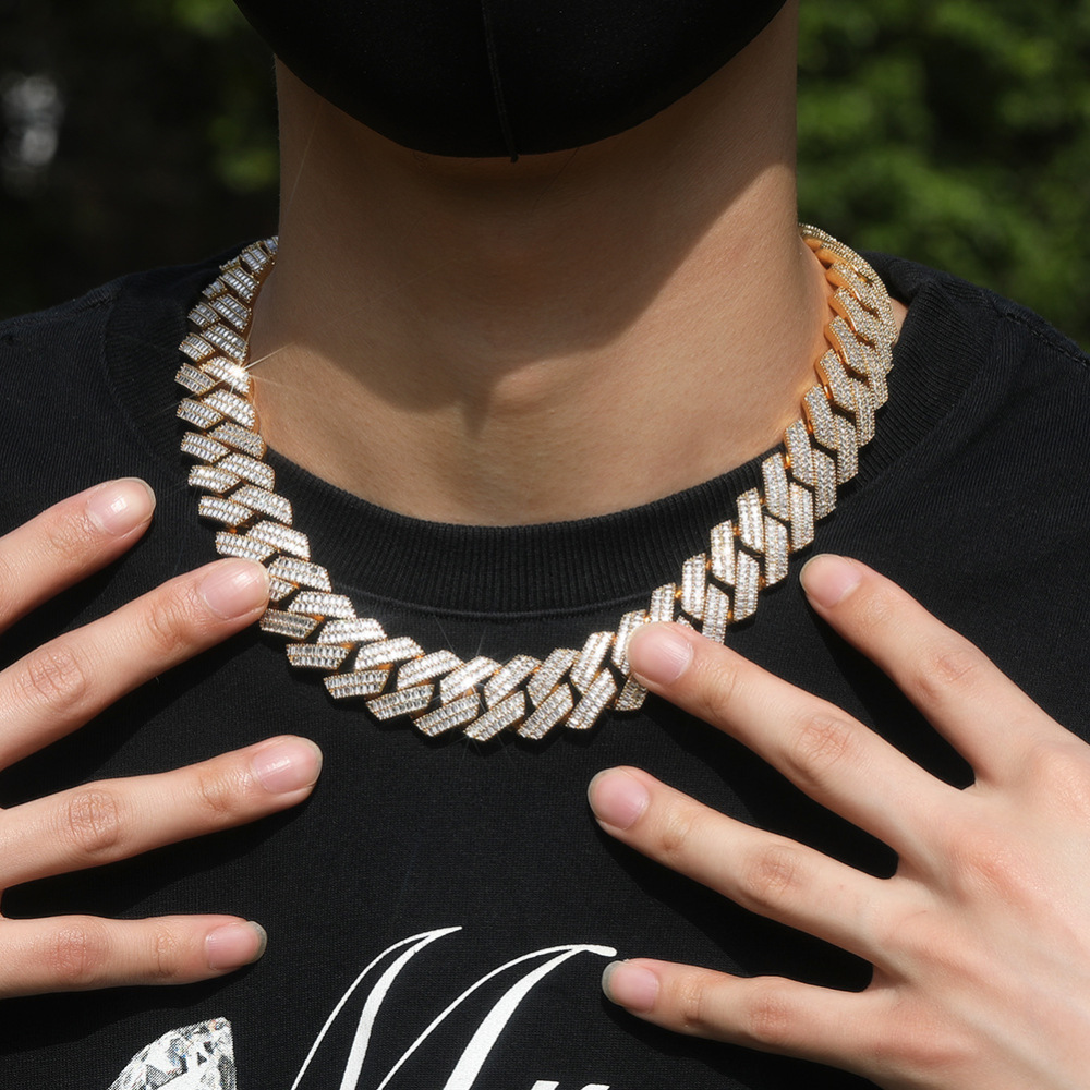 Men's Hip-Hop Necklace Double Row Zircon Fashion Domineering Flip Clasp Luxury Trendy Brand Geometric Pattern Color-Block Alloy Jewelry
