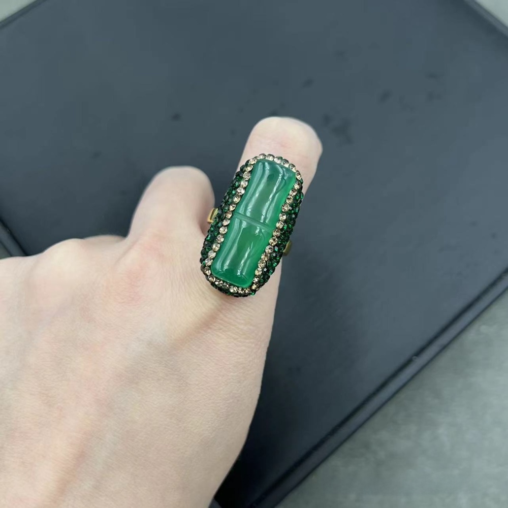 Handmade Natural Agate Bamboo Lucky Three-Piece Set Ethnic Style Czech Crystal Induction Wearing Accessories Luxury Copper