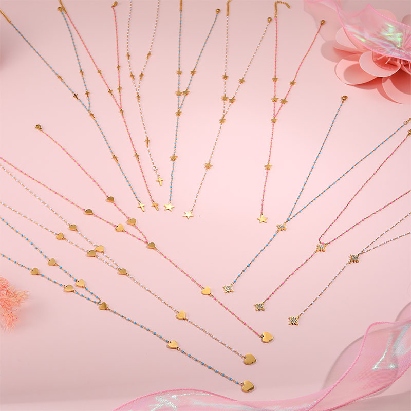 Trendy 304 Stainless Steel Jewelry Tassel Cross Star Heart Necklace Accessories Long High-end Y-shaped Vacuum Electroplated 18K Real Gold Necklace