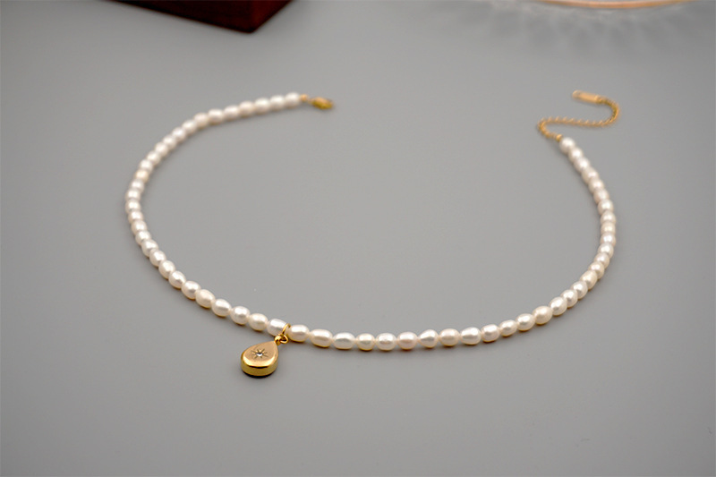 Gold Titanium Steel Water Drop Necklace Freshwater Pearl Retro Collarbone Chain Women's Jewelry Accessories