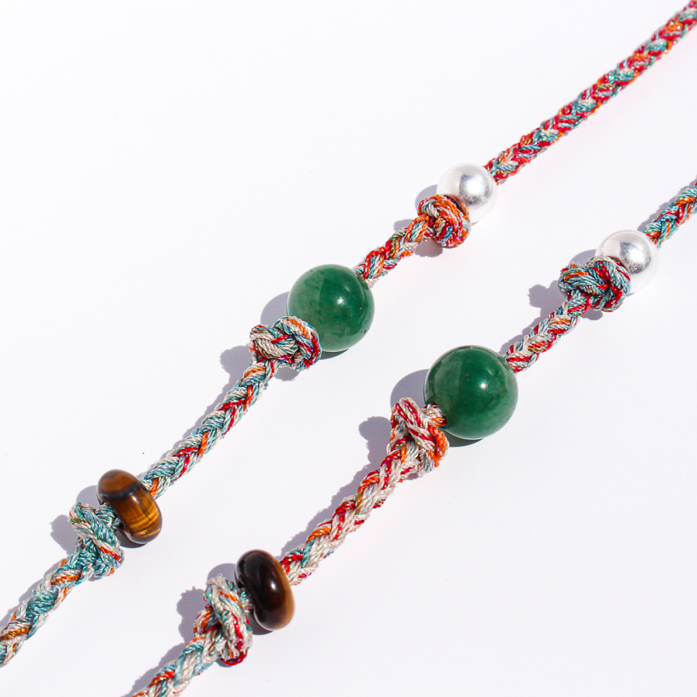Handmade Colorful Beaded Natural Stone Necklace Liquid Silver Pendant Tiger Eye Stone Bracelet For Ladies Beach Vacation Style Accessories