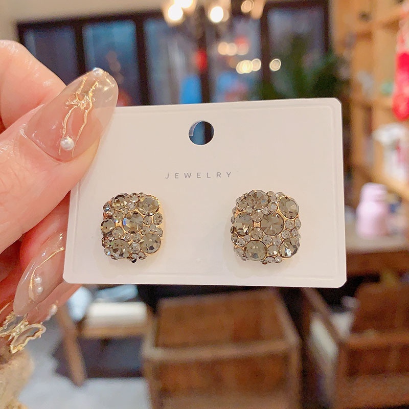 Fashionable S925 Silver Needle Square Stud Earrings Versatile Trendy Geometric Pattern Women's Jewelry Earring Accessories