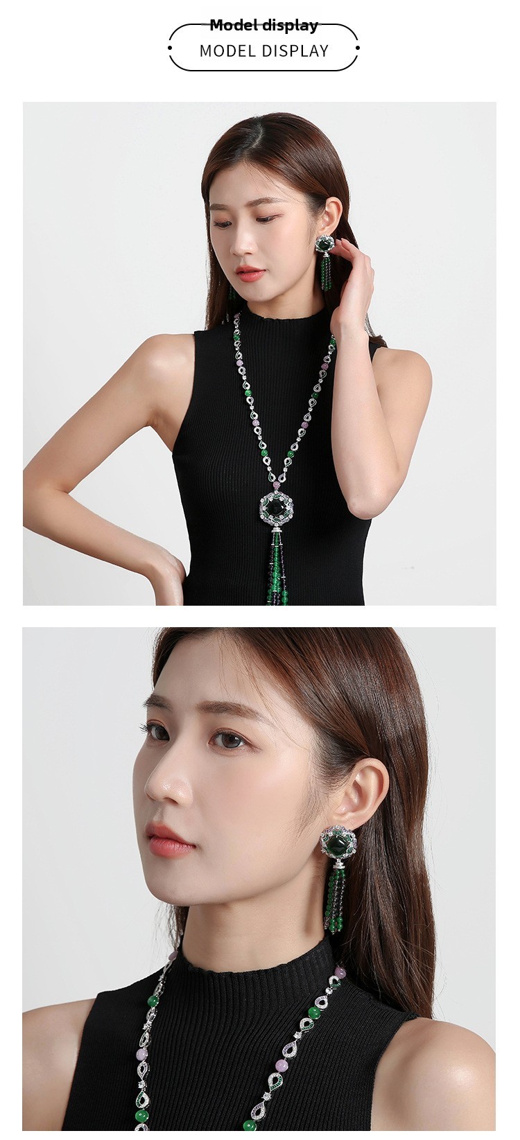 Retro Chinese Style Tassel Earrings 18K Gold Plated Emerald Handmade Beaded Fashion Personality Women's Jewelry Accessories