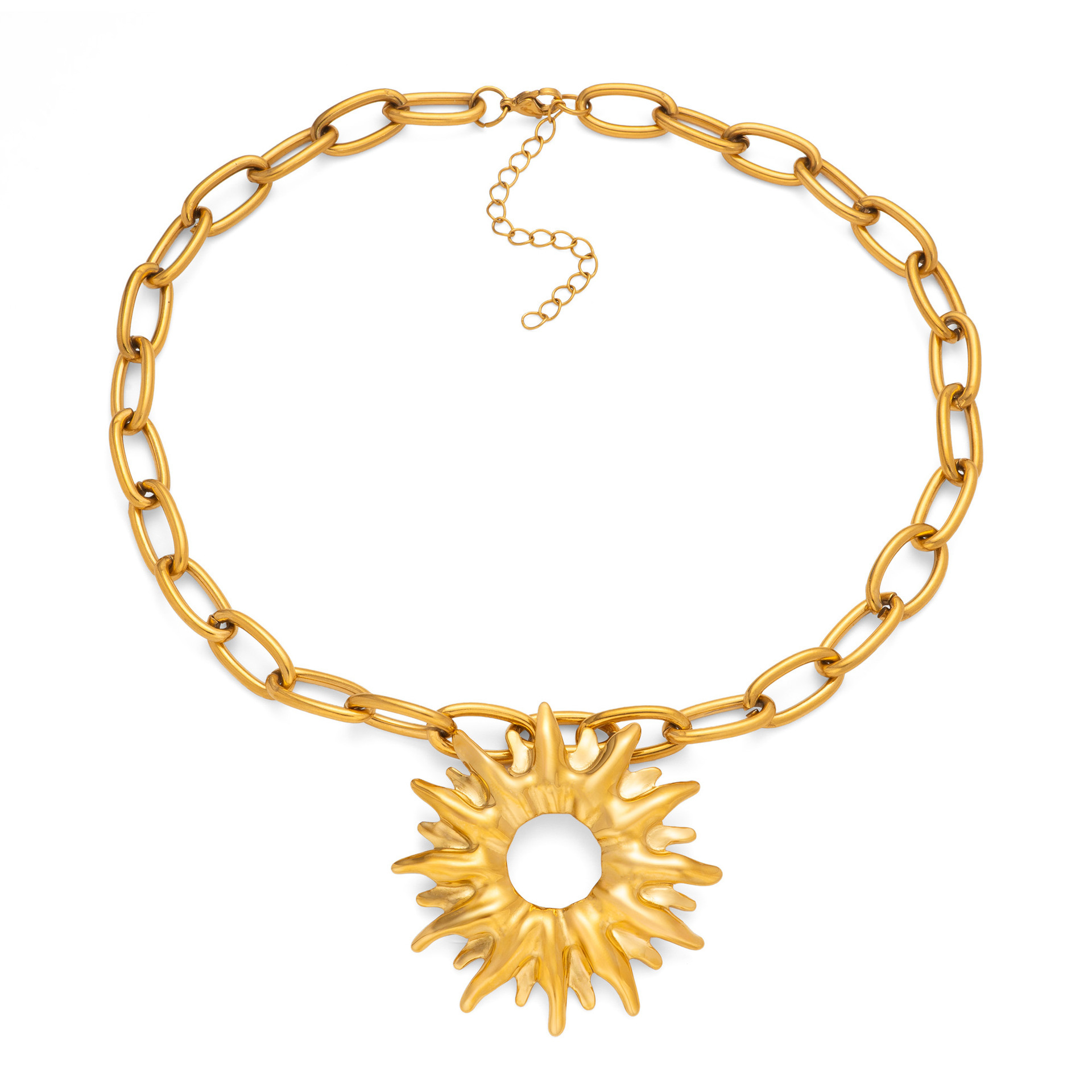 Exaggerated Sun Necklace Titanium Steel Plated With Real Gold For Women Hip Hop Fashion Personality Jewelry Accessories