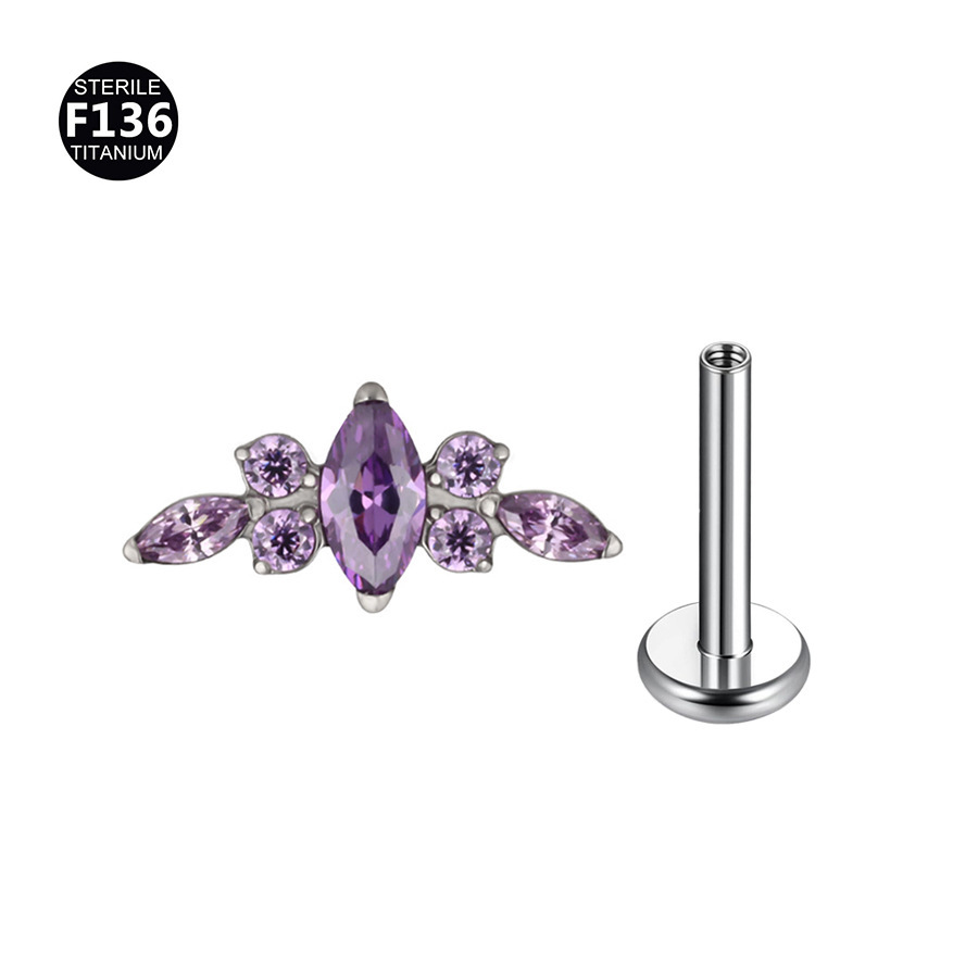 Long F136 Titanium Ear Lip Nose Studs Body Piercing Jewelry Petal Design Inner Tooth Flower Shaped Fashion Accessories