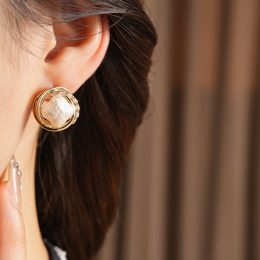 Silver Pin Zircon Cotton Bead Earrings Jewelry Accessories