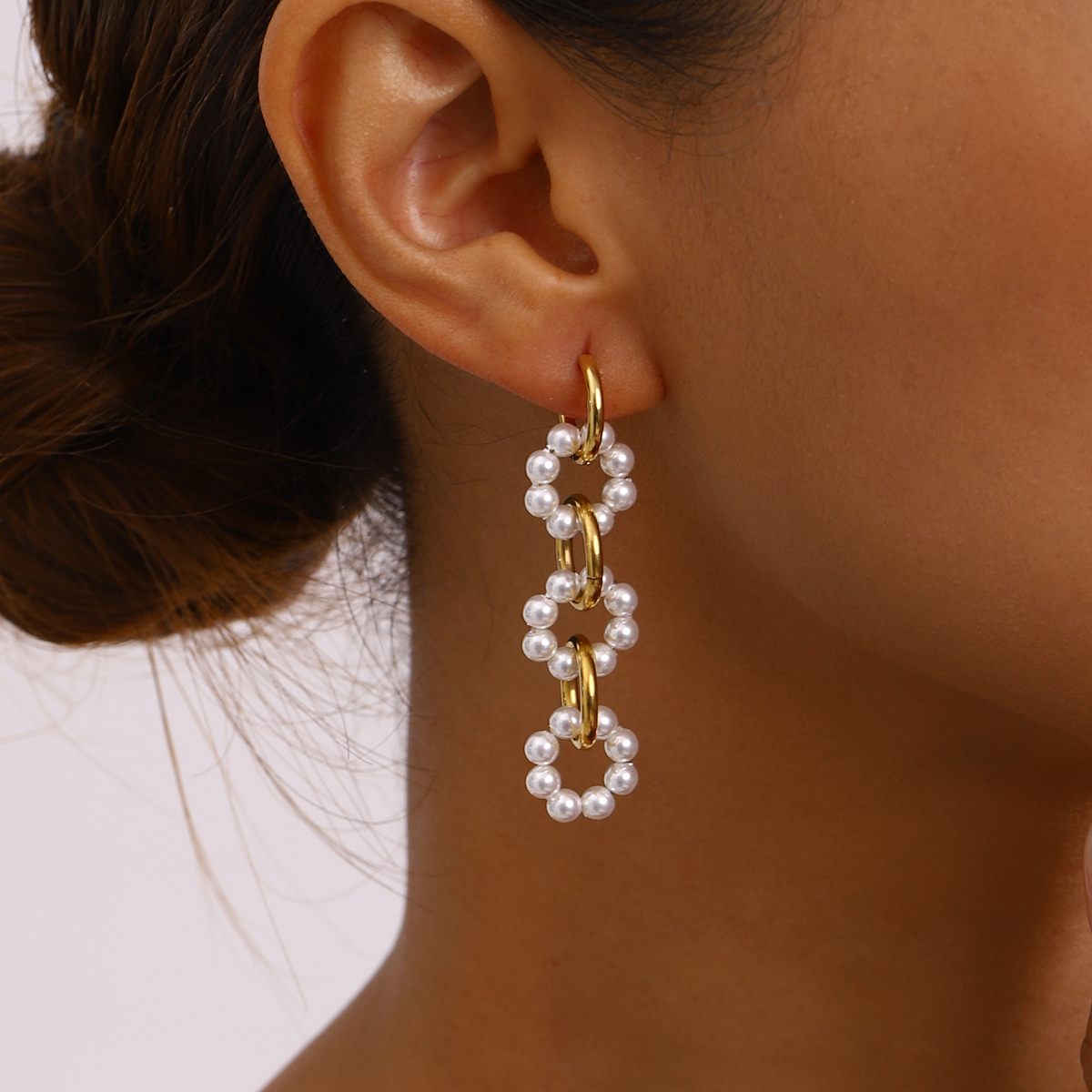 1 Pair Simple Style Classic Style Geometric 304 Stainless Steel Imitation Pearl PVD Coated 18K Real Gold Plated Women's Drop Earrings