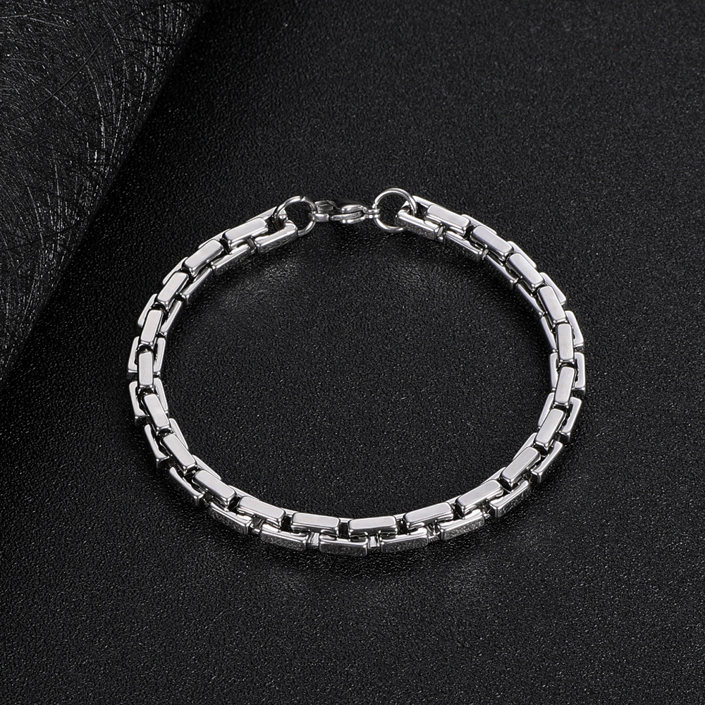 304 Stainless Steel Men's Accessories Four-Sided Embossed Square Tooth Pattern Spliced Tassel Necklace Simple Design Vintage Men's Trend