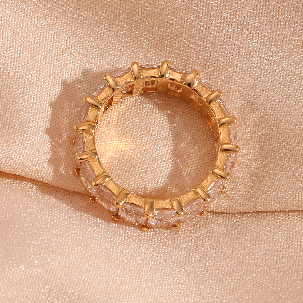 304 Stainless Steel Geometric PVD Coated Zircon 18K Gold Plated Real Gold Plated Basic Simple Style Classic Style Waterproof Non Tarnish Plating Inlay Rings
