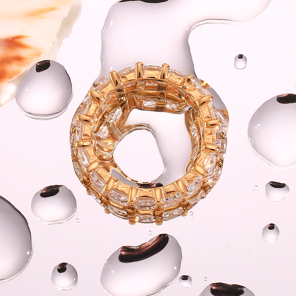 304 Stainless Steel Geometric PVD Coated Zircon 18K Gold Plated Real Gold Plated Basic Simple Style Classic Style Waterproof Non Tarnish Plating Inlay Rings