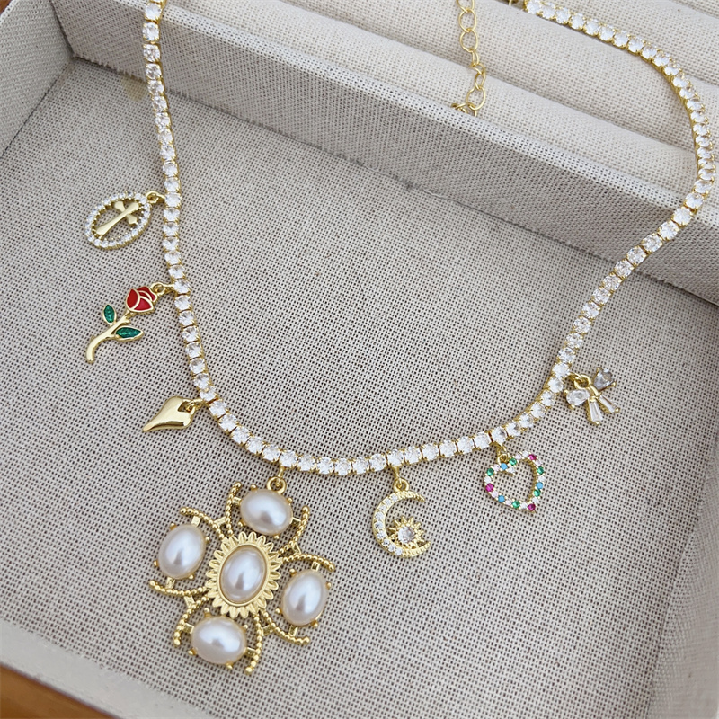 18K Gold Plated Handmade Double Pendant Cross Multi Pendant Necklace Classic Simple Style Daily Wear Gift Copper Pendant Lobster Clasp