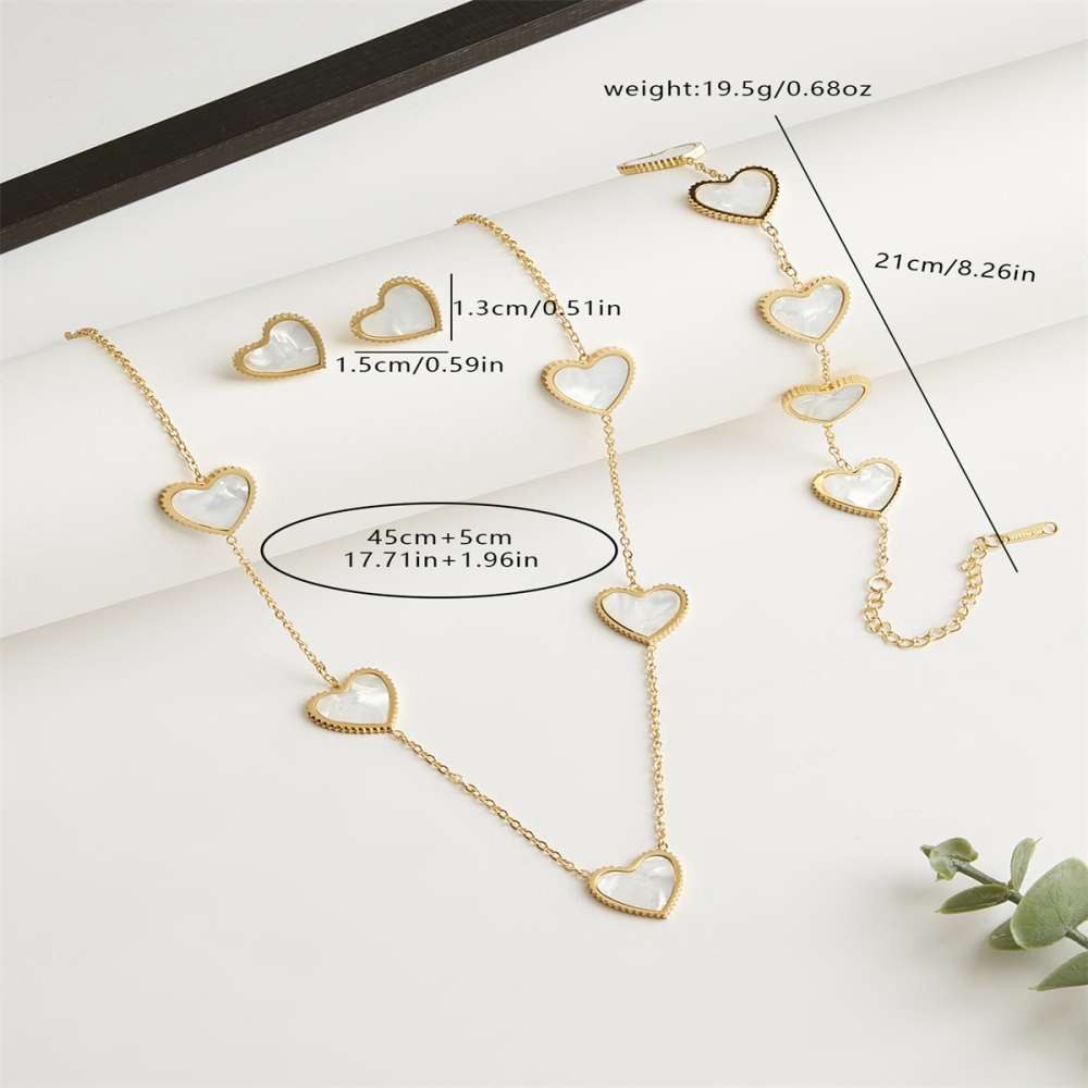 302 Stainless Steel Heart Shape Electroplating Golden Plated Elegant Luxurious Sweet Cable Chain Jewelry Set