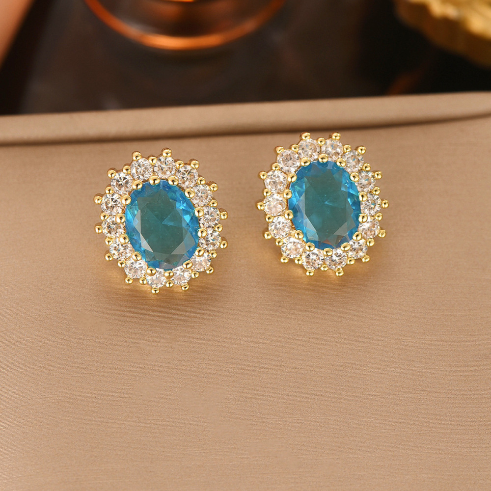 Elegant Blue Zirconia Jewelry Set  Style Necklace Earrings Rings Stainless Steel Luxury Accessories