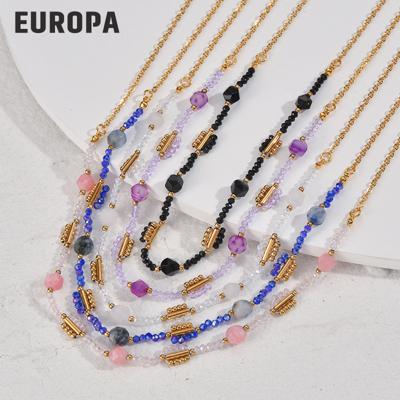Colorful Titanium Steel Beaded Necklace For Women Non-Fading Versatile High-End Clavicle Chain Jewelry Geometric Pattern Round Design