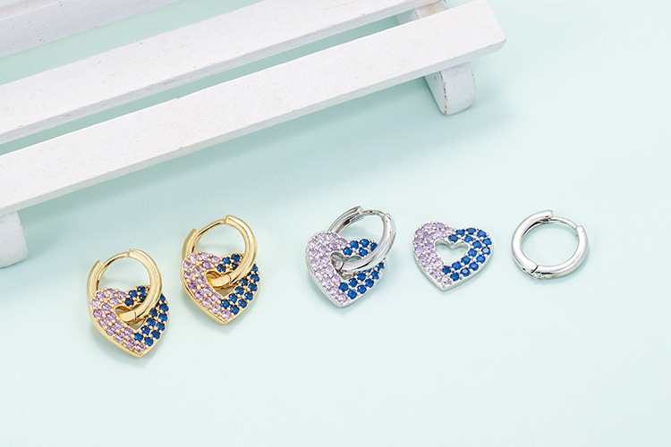 Fashion Contrast Color Zircon Heart-shaped Earrings