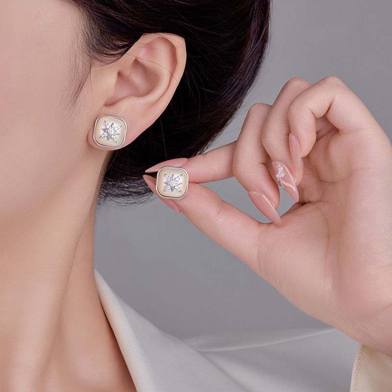 Natural Abalone Octagonal Star-Shaped Women's Earrings Trendy Pendant Stud Earrings Jewelry Accessories