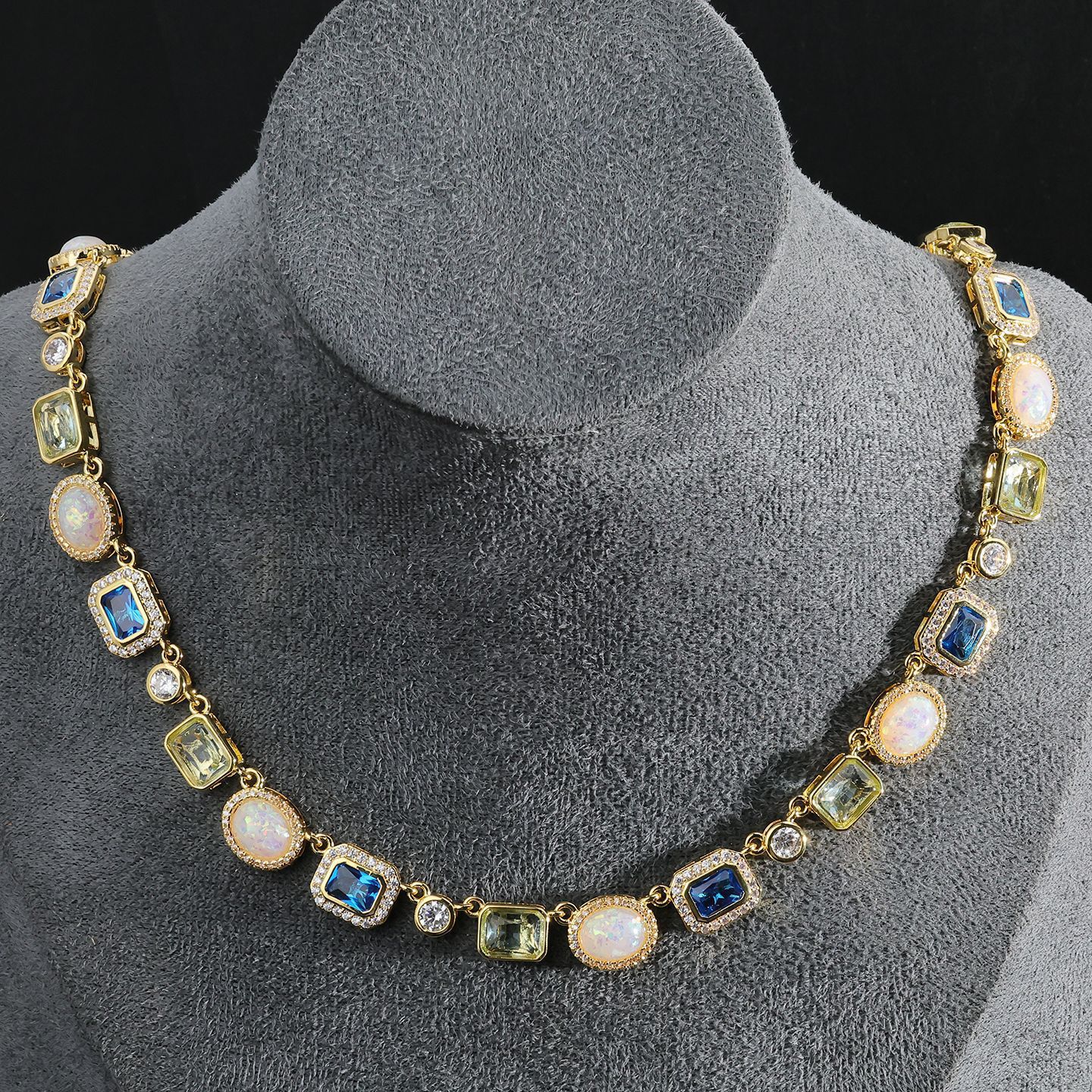 Colorful Gemstone Necklace Women's Fashion Jewelry Zircon Accessory Hip Hop Style Pendant Clavicle Chain Luxury Sensation