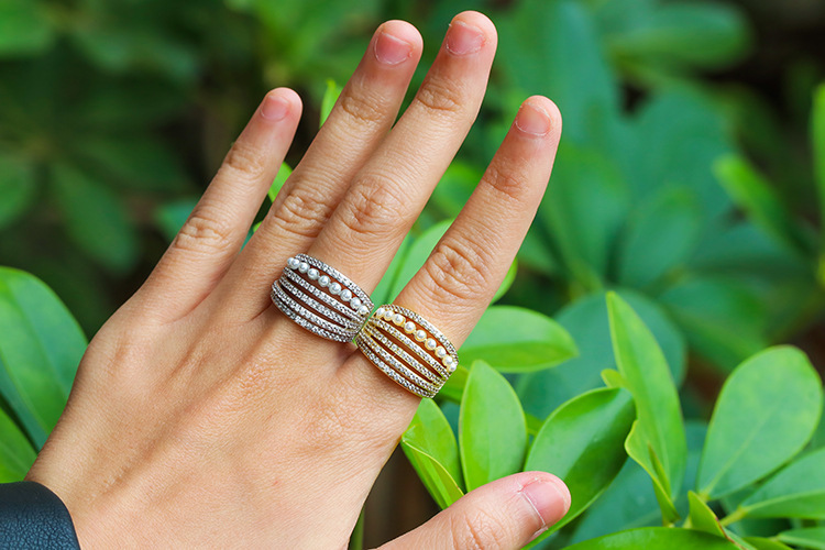 Copper Plating Geometric Zircon Copper Rings
