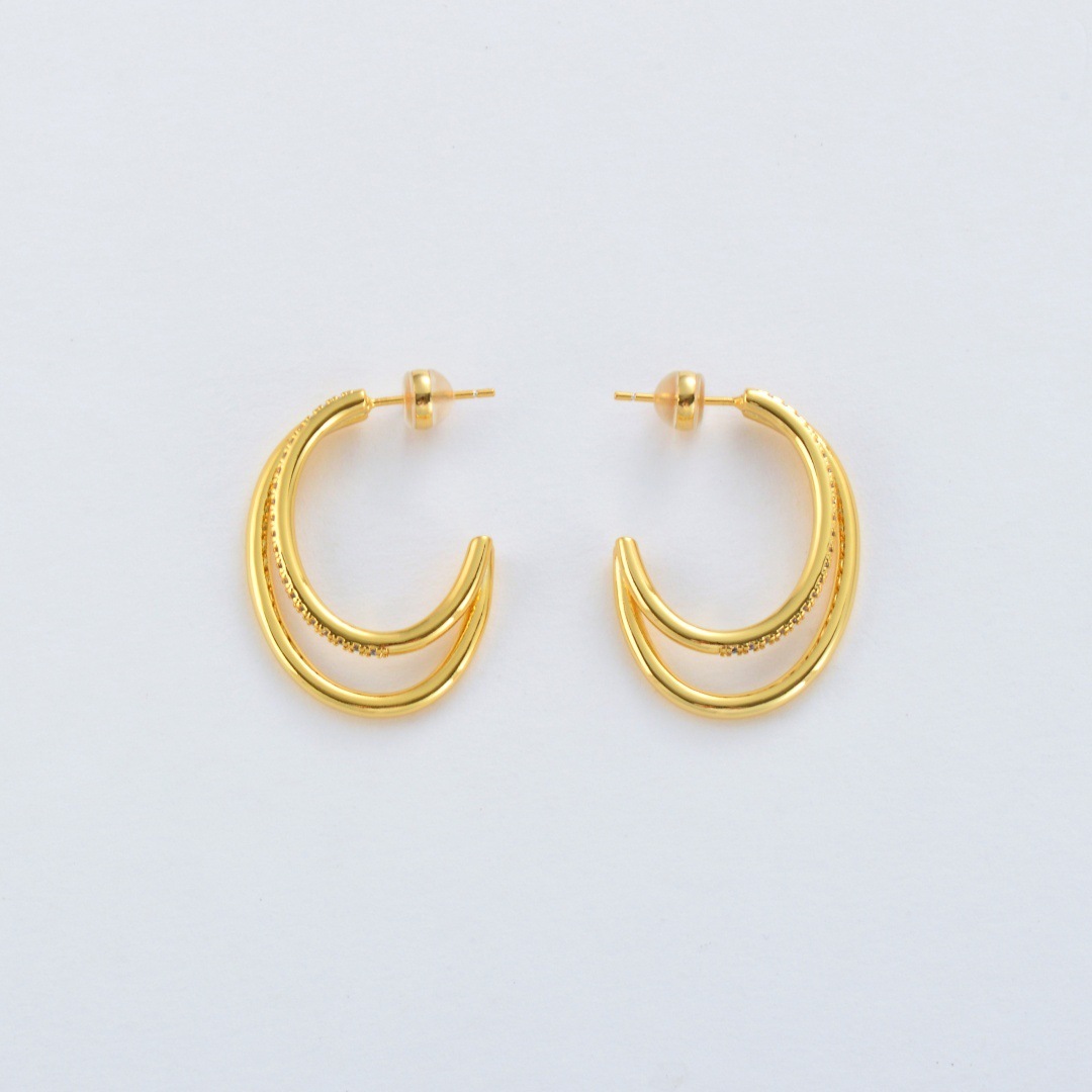 Suitable For Summer Sweet Cool Micro Inlaid Zircon Double Layer Round S925 Silver Needle Earrings For Women Niche Design Classic Versatile Hoop Earrings