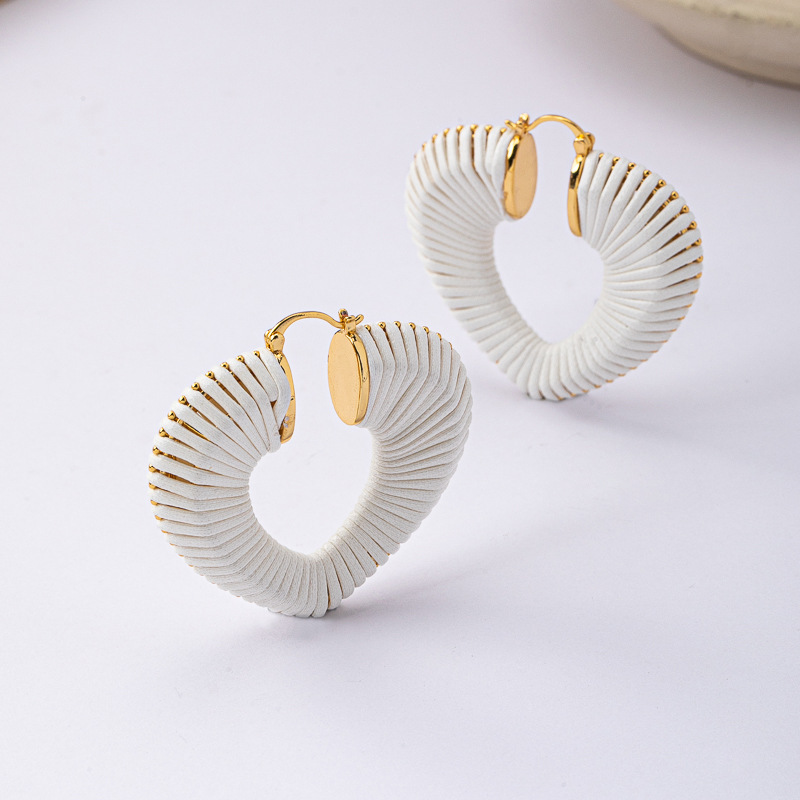 Fashionable Multi-Color Heart-Shaped Braided Leather Rope Earrings For Women Elegant Versatile Copper Jewelry Accessories